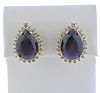 18K Gold Diamond Purple Stone Teardrop Earrings