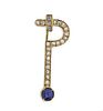 18K Gold Diamond Blue Stone Brooch Pin