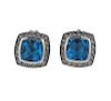 David Yurman Sterling Diamond Blue Stone Earrings