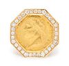 * A 14 Karat Yellow Gold, Diamond and French Napoleon Gold Coin Ring, 10.70 dwts.