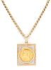 * A 14 Karat Yellow Gold, Diamond and French Napoleon Gold Coin Pendant Necklace, 35.40 dwts.