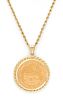 A 14 Karat Yellow Gold and South African Krugerrand Gold Coin Pendant Necklace, 36.40 dwts.