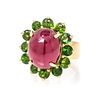 * A 14 Karat Yellow Gold, Ruby and Chrome Diopside Ring, 9.30 dwts.