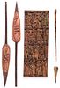Vintage Carved African Relief Panel & 3 Paddles