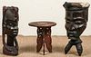 2 Vintage African Carved Wood Figural Forms & Side Table