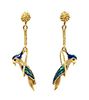 * A Pair of Yellow Gold and Polychrome Enamel Bird Earrings, 6.80 dwts.
