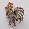 18K GOLD, DIAMOND, RUBY, EMERALD AND SAPPHIRE ROOSTER BROOCH