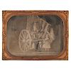 Spectacular Patriotic Full Plate Ambrotype of Uncle Sam Posed with Cannon and Young Children