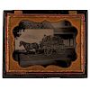 Fine Quarter Plate Ruby Ambrotype of a Delivery Cart and Driver