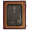 Remarkable Quarter Plate Daguerreotype of a Fireman and his Trumpet