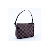 Louis Vuitton Brown Damier Ebene Coated Canvas Make-Up Pouch. Golden brass hardware, red canvas int