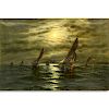 Richard De Ribcowsky, Bulgarian/American (1880 - 1936) Oil on canvas "Moonlight Sail". Signed lower