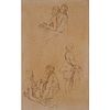 18/19th Century Old Master Drawing In Ink On Brown Paper "Study Of Six Figures". Unsigned. Good con