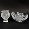 Grouping of Two (2): Lalique Compiegne Crystal Bowl, Lalique Crystal Dove Crystal Vase. Each signed