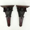 Pair of Renaissance Style, Figural Bronze and Textured Wood Wall Brackets. Nicks and rubbing, crack