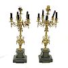 Pair of Gilt Bronze Candelabra Lamps Mounted on Marble Base. Rubbing to gilt, chips and  nicks to m