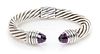 A Sterling Silver and Amethyst 'Cable Classics' Bracelet, David Yurman, 27.95 dwts.