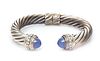 A Sterling Silver, Blue Chalcedony and Diamond 'Cable Classic' Bracelet, David Yurman, 27.30 dwts.