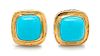 A Pair of Sterling Silver, 18 Karat Yellow Gold and Turquoise 'Albion' Earclips, David Yurman, 15.20 dwts.