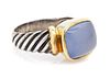 A Sterling Silver, 14 Karat Yellow Gold and Blue Chalcedony 'Noblesse' Ring, David Yurman, 6.80 dwts.