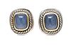 A Pair of Sterling Silver, 14 Karat Yellow Gold and Blue Chalcedony 'Noblesse' Earclips, David Yurman, 12.70 dwts.