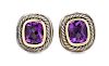A Pair of Sterling Silver, 14 Karat Yellow Gold and Amethyst 'Noblesse' Earclips, David Yurman, 12.70 dwts.
