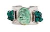 A Sterling Silver, Jade and Synthetic Emerald 'Bless Our Earth' Cuff Bracelet, Rebecca Collins, 131.80 dwts.