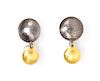 A Pair of Sterling Silver, Oxidized Silver and 24 Karat Yellow Gold Earrings, Gurhan, 4.40 dwts.