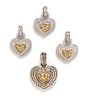 A Collection of Sterling Silver, 18 Karat Yellow Gold and Diamond Heart Pendants, Judith Ripka, 27.60 dwts.