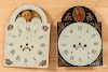 Two painted tin tall case clock dials