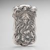 Art Nouveau Sterling Match Safe with Woman's Head and Floral Decoration