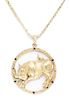 * A 14 Karat Yellow Gold, Sapphire and Diamond Taurus Pendant Necklace, 60.00 dwts.
