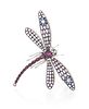 * An 18 Karat White Gold, Sapphire, Ruby and Diamond Dragonfly Brooch, 16.40 dwts.