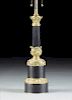 A VICTORIAN STYLE GILT BRASS BLACK PAINTED LAMP, LATE 19TH/EARLY 20TH CENTURY,
