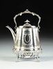 A VICTORIAN SILVER PLATED TEAPOT ON STAND WITH BURNER, MARTIN, HALL & CO., SHEFFIELD, ENGLAND, CIRCA 1854,