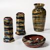 Three Peters & Reed Pottery Vases and Bowl