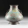 A CHINESE ARCHAISTIC STYLE CLOISONNÉ BRONZE VASE, POSSIBLY 19TH CENTURY,