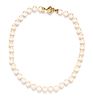 A Single Strand Cultured Pearl Necklace with an 18 Karat Gold and Diamond Clasp,