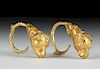 Pair of Roman 18K Gold Earrings - Bull Heads, 4.1 g