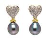 A Pair of Yellow Gold, Diamond and Cultured South Sea Pearl Earrings, 5.80 dwts.