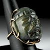 Olmec Stone Maskette Set in Modern 14K  Gold Ring