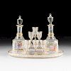 A NINE PIECE LOBMEYR PARCEL GILT AND POLYCHROME ENAMELED LIQUEUR GLASSWARE SET, LATE 19TH/EARLY 20TH CENTURY,