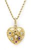 A 14 Karat Yellow Gold and Multi Gem Heart Locket Necklace, 6.20 dwts.