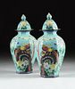 A PAIR OF CHINESE POLYCHROME ENAMELED TURQUOISE GROUND CLOISONNÉ LIDDED JARS, EARLY 20TH CENTURY,