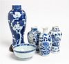 * Five Chinese Blue and White Porcelain Articles Height of tallest 9 inches.
