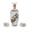 Three Chinese Porcelain Articles Height of vase 11 1/2 inches.