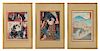 Three Japanese Woodblock Prints Each: 13 1/4 x 9 inches.