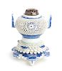 A Japanese Blue and White Porcelain Reticulated Incense Burner, Hirado Height 6 1/2 inches.