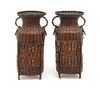 A Pair of Japanese Mixed Metal Vases Height 10 inches.