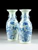 A PAIR OF CHINESE BLUE AND WHITE ON CELADON GROUND DRAGON AND PHOENIX VASES, 20TH CENTURY,